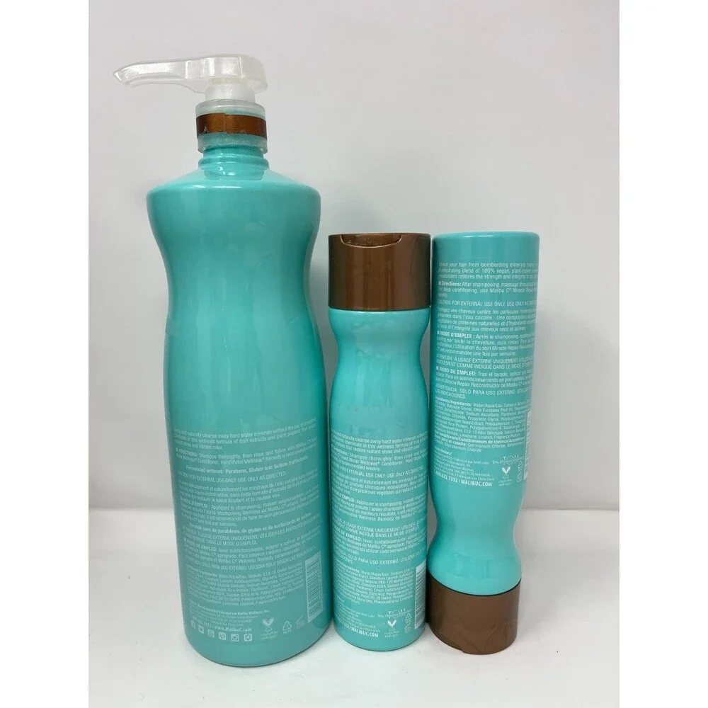 Malibu C Professional Hard Water Wellness Shampoo+Conditioner 9oz + 1L 50% Full